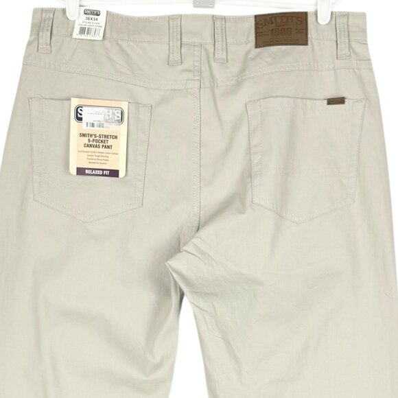 NWT Smiths Workwear Men Relaxed 5-Pocket Stretch Light Stone Canvas Pants 36x34 - Picture 4 of 12